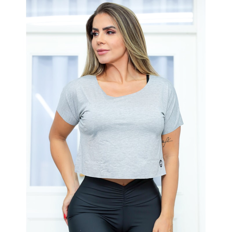 Cropped Feminino Camiseta Básica de Academia