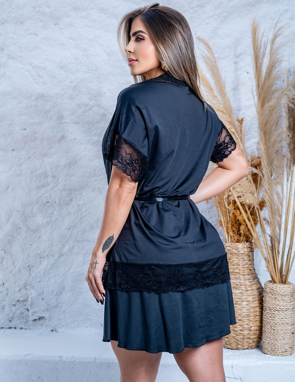 Look Completo Amamentação com Robe Mais Camisola Pós Parto com Click