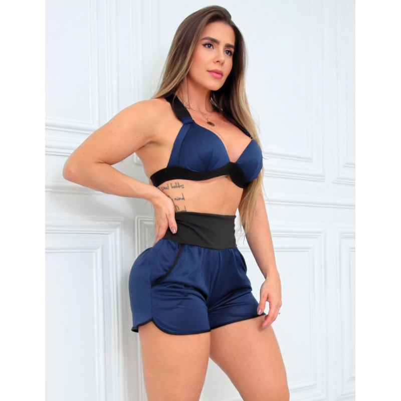 Conjunto Feminino em Dry Fit Top com Bojo e Short com Bolsos para Academia