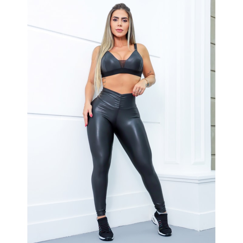 Conjunto Fitness Feminino Calça Empina Bumbum e Top com Bojo Removível