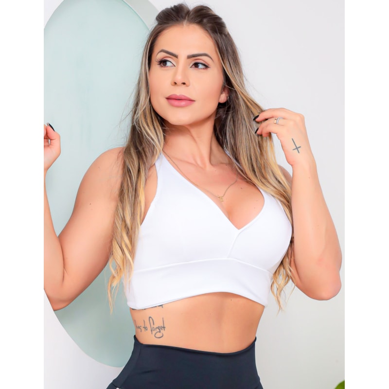 Conjunto Academia Feminino com Calça Legging Punho e Cropped Fitness com Bojo