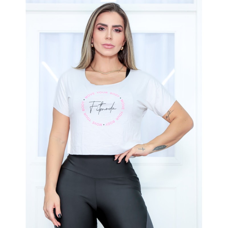 Cropped Camiseta Feminina com Manguinhas e Estampa - MOVE YOUR BODY