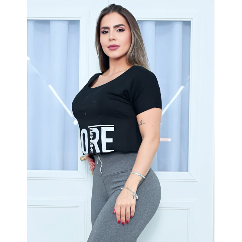 Blusa T-Shirt Cropped Feminino Com Estampa e Mangas - CORE HARD RUN
