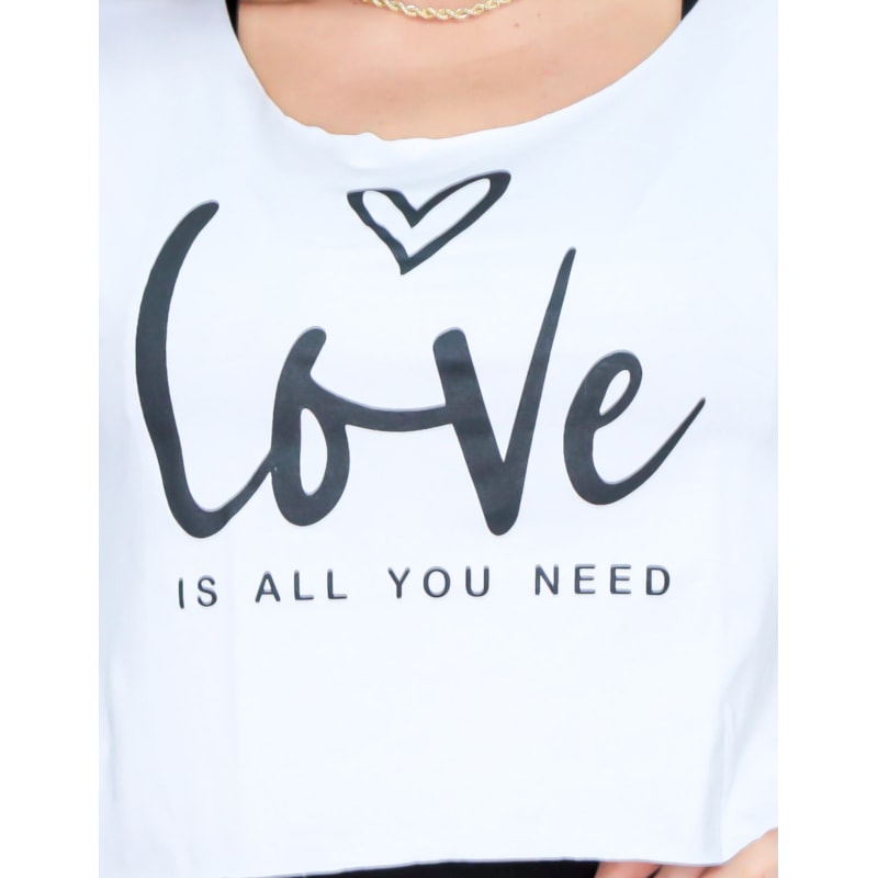 Blusa Cropped Academia Feminina com Mangas e Estampa - LOVE IS ALL YOU NEED