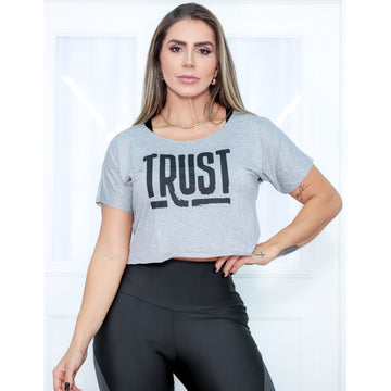 Cropped Feminino Para Academia com Estampa Exclusiva e Manguinhas - TRUST