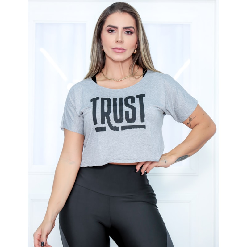 Cropped Feminino Para Academia com Estampa Exclusiva e Manguinhas - TRUST
