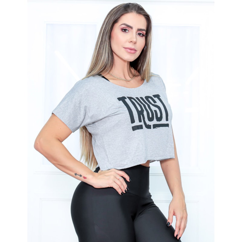 Cropped Feminino Para Academia com Estampa Exclusiva e Manguinhas - TRUST