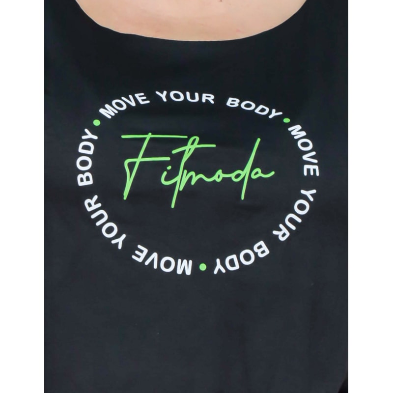 Cropped Feminino T-Shirt com Manguinhas e Estampa Academia - MOVE YOUR BODY