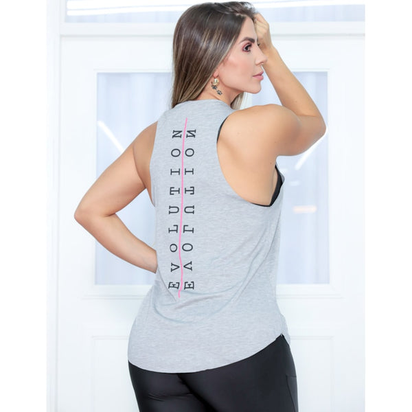 Camiseta Regata Feminina Para Academia Estilo Nadador com Estampa - EVOLUTION