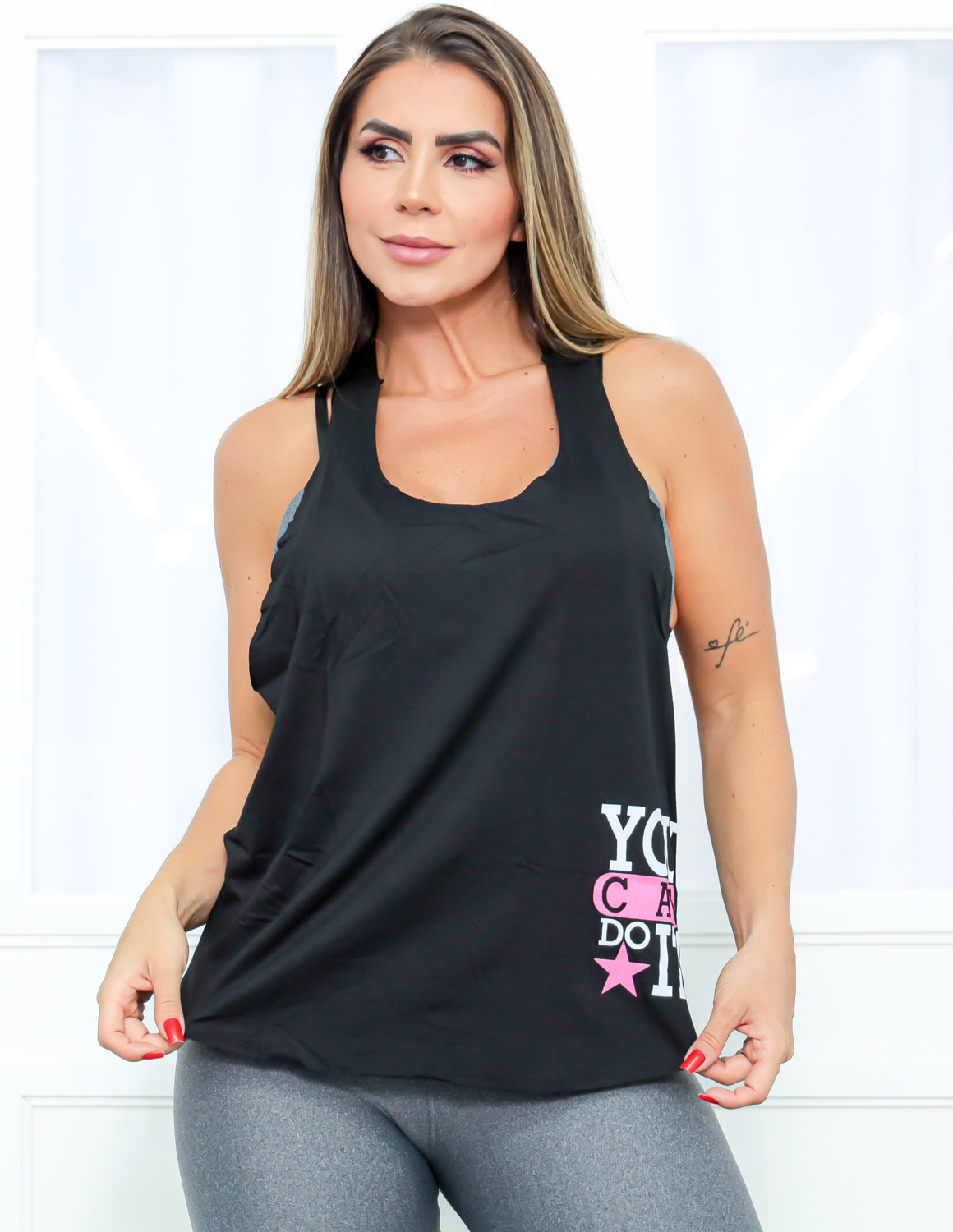Regata Feminina para Academia Estilo Nadador com Estampa - YOU CAN DO IT