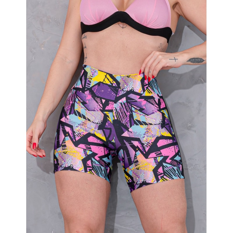 Shorts Fitness Feminino Estampado com Detalhes em Tela