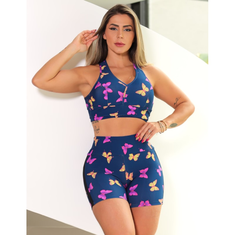 Cropped Top Feminino Estampado para Ginástica com Bojo Removível
