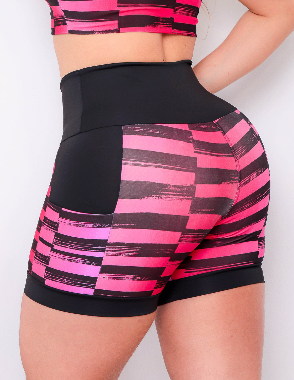 Shortinho Feminino Academia Fitness Estampado Cós Alto e Bolsos