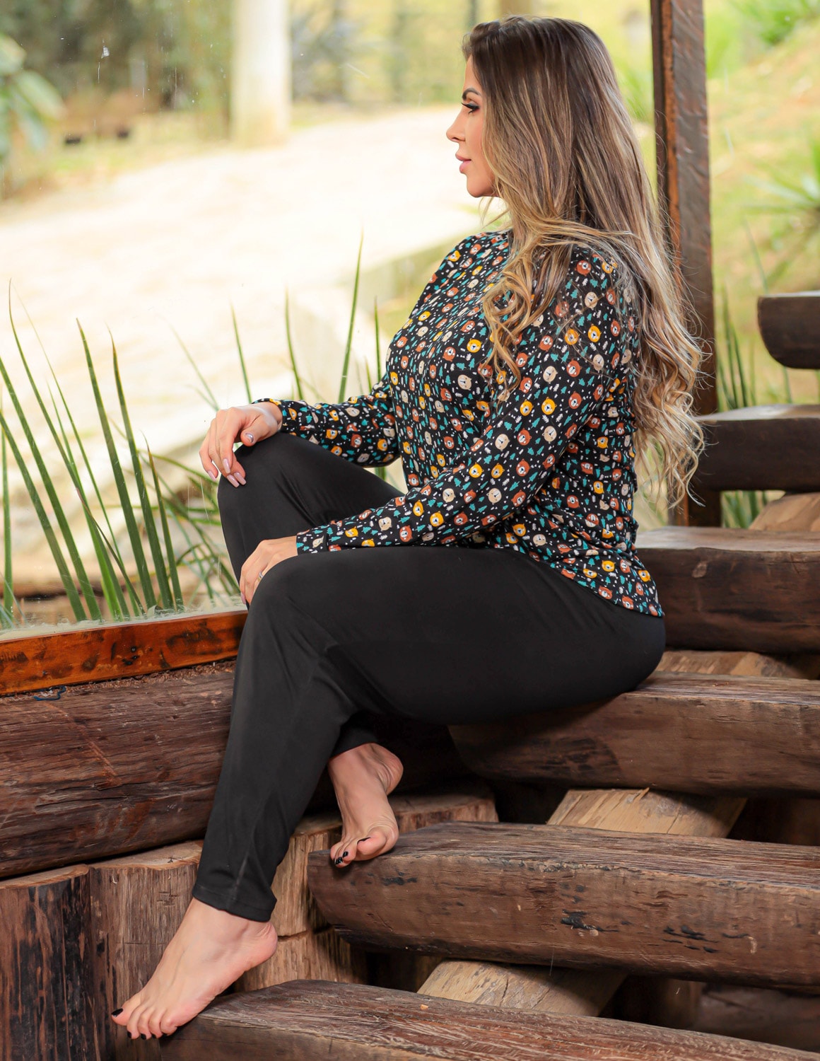 Pijama Feminino Estampado com Blusa Manga Longa e Calça