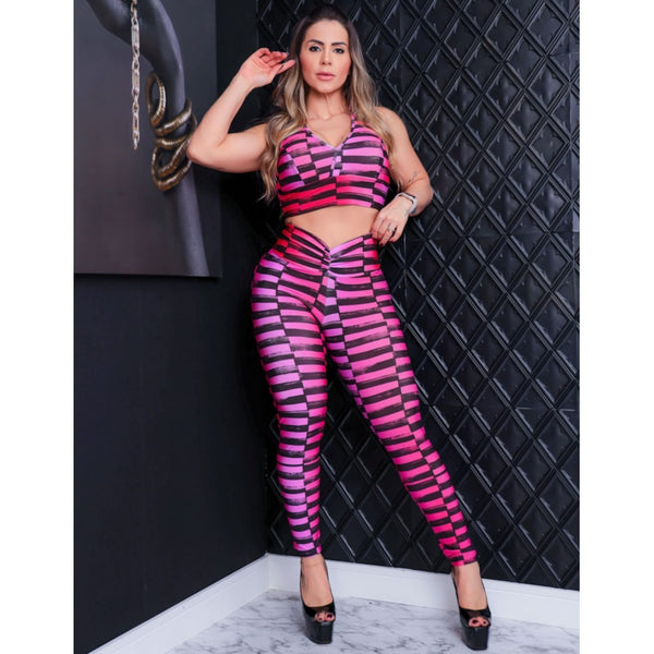 Conjunto Feminino Calça Empina Bumbum e Cropped Fitness Moda Fitness