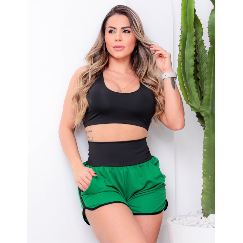 Conjunto Fitness Feminino Running Short e Top com Bojo