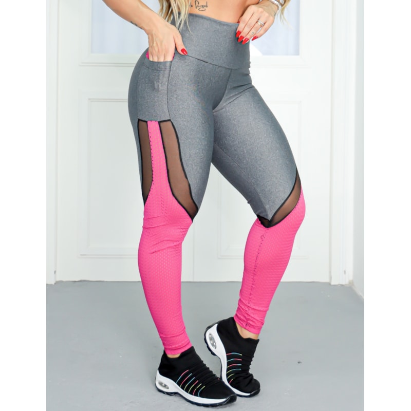 Calça Legging Feminina para Academia com Recortes nas Pernas e Bolsos Laterais