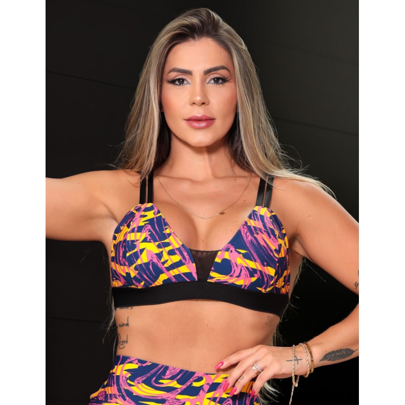 Top Feminino Fitness Estampado com Bojo Removível e Alcinhas Reguláveis