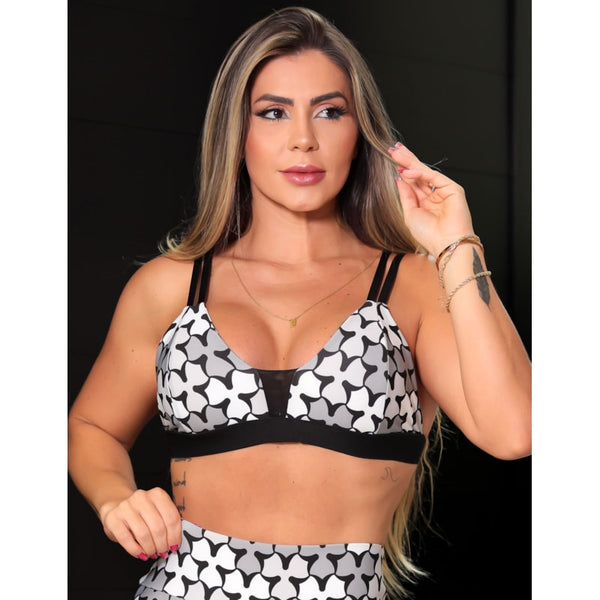 Top Feminino para Academia Estampado com Bojo Removível e Alças Reguláveis
