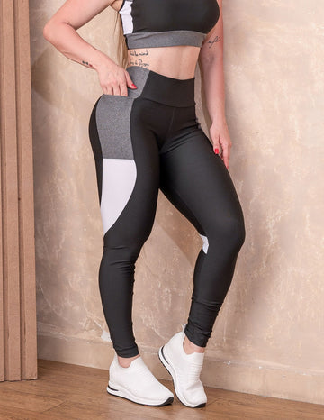 Calça Feminina Fitness com Bolso Lateral e Detalhe Colorido nas Pernas