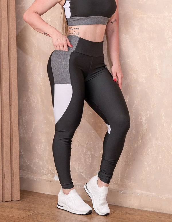 Calça Feminina Fitness com Bolso Lateral e Detalhe Colorido nas Pernas