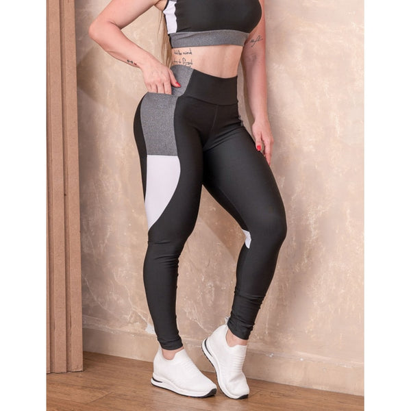Calça Feminina Fitness com Bolso Lateral e Detalhe Colorido nas Pernas