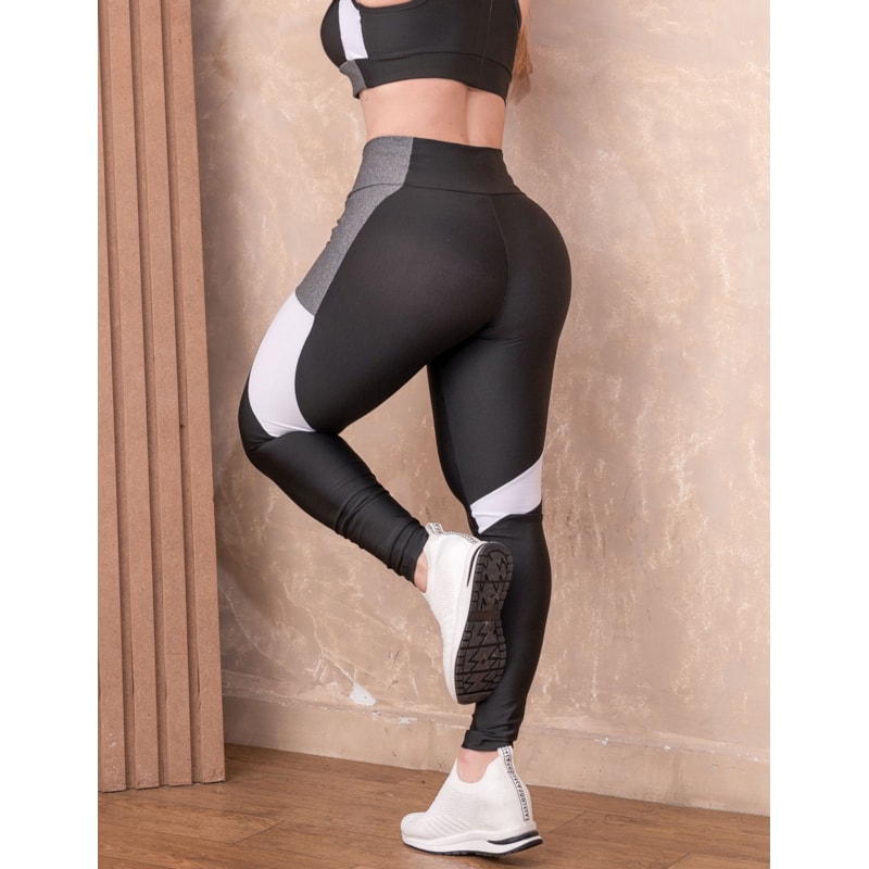 Calça Feminina Fitness com Bolso Lateral e Detalhe Colorido nas Pernas