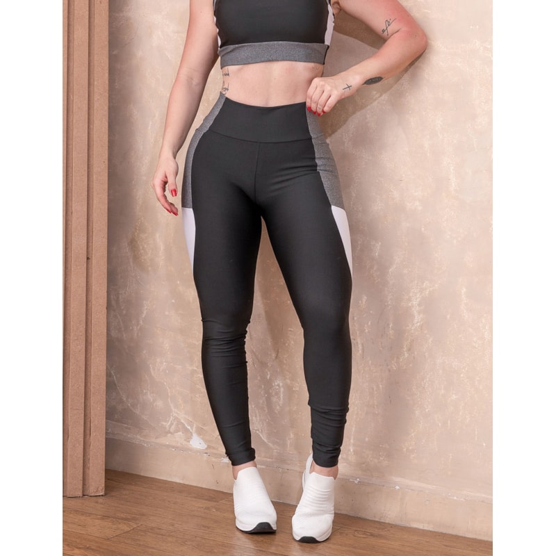 Calça Feminina Fitness com Bolso Lateral e Detalhe Colorido nas Pernas