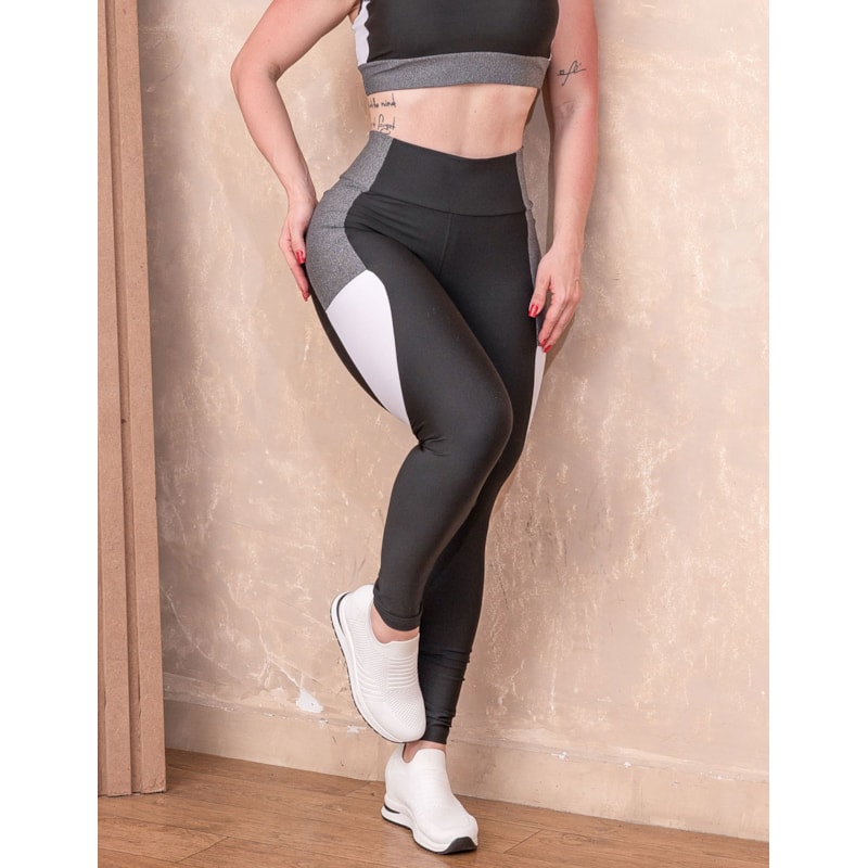 Calça Feminina Fitness com Bolso Lateral e Detalhe Colorido nas Pernas