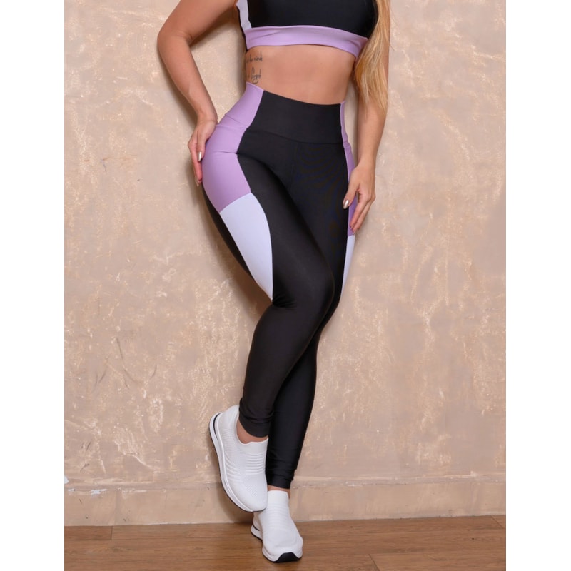 Calça Legging Fitmoda com Bolsos Laterais e Detalhe Colorido Academia