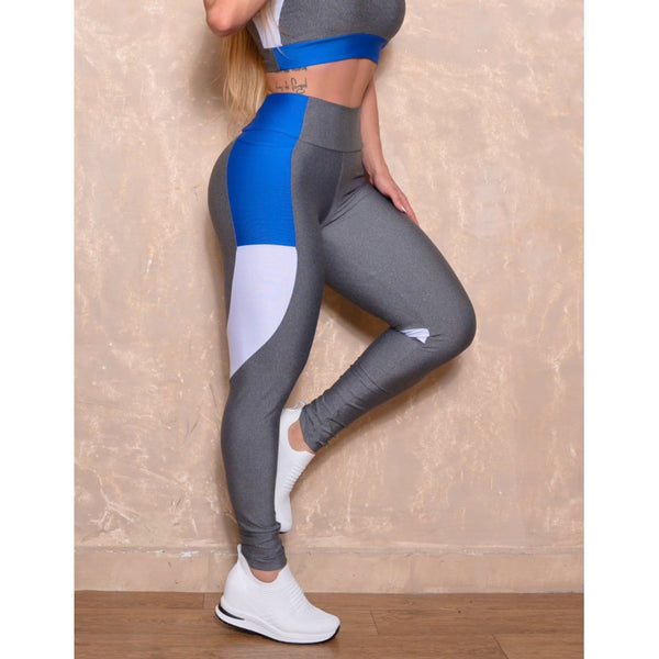 Legging Feminina para Academia com Bolsinhos e Recortes Coloridos nas Laterais
