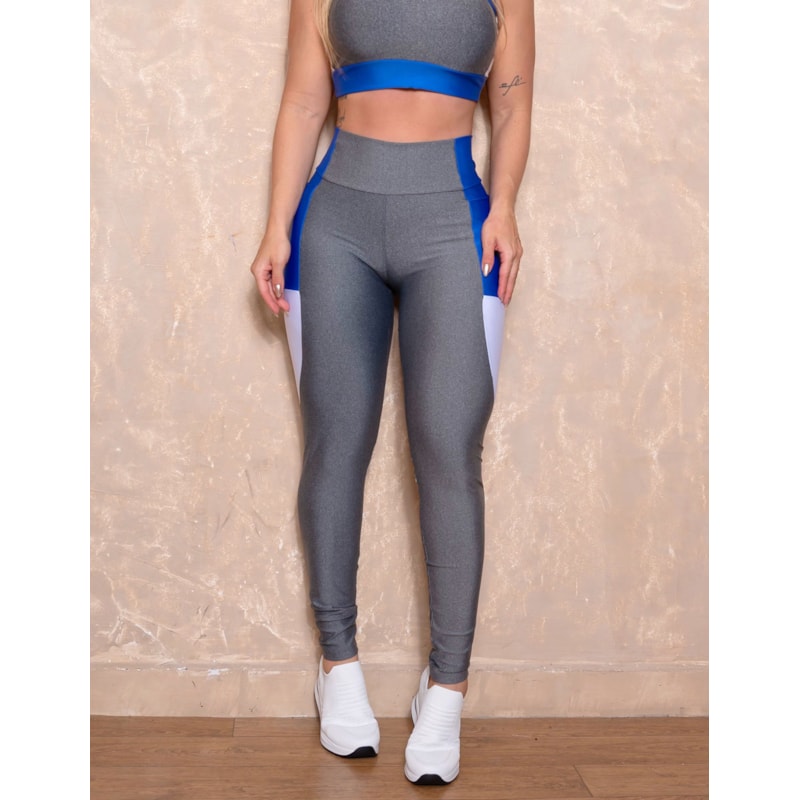 Legging Feminina para Academia com Bolsinhos e Recortes Coloridos nas Laterais
