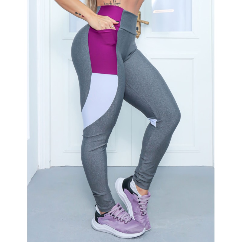 Legging Feminina para Academia com Detalhe Colorido e Bolsinho nas Laterais