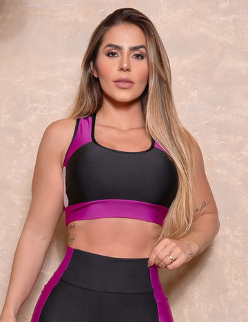 Cropped Feminino Estilo Nadador Fitness com Recorte Colorido