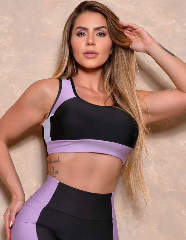 Cropped Fitness com Recorte Colorido sem Bojo