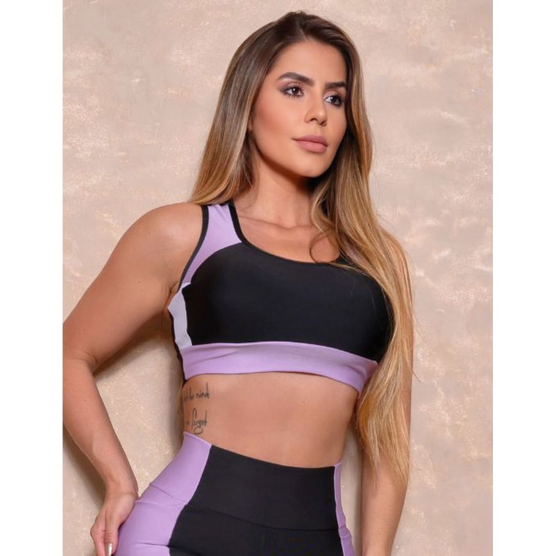 Cropped Fitness com Recorte Colorido sem Bojo