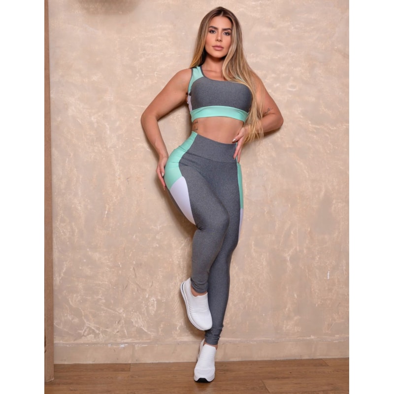 Conjunto Academia Feminino com Calça Legging e Cropped sem Bojo