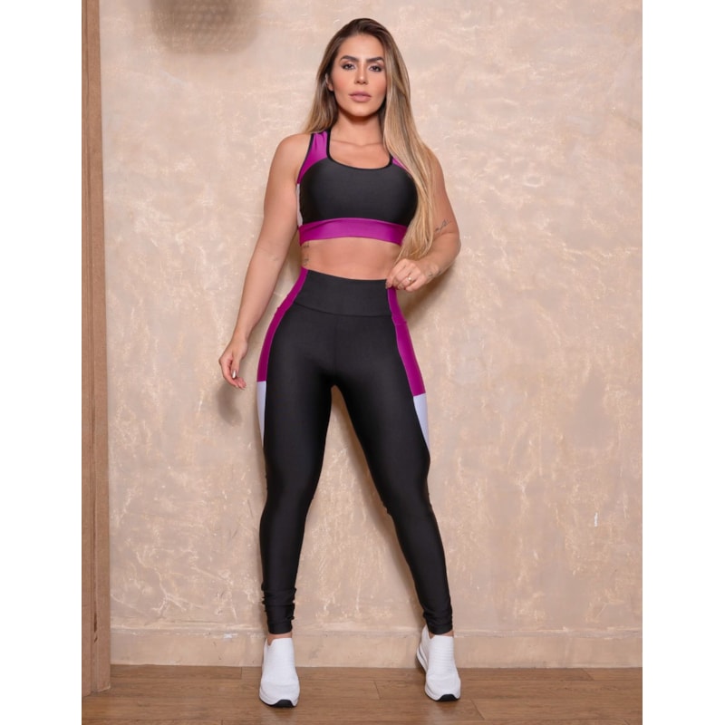 Conjunto Feminino com Calça e Cropped Nadador Moda Academia