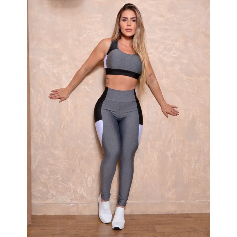 Conjunto Feminino Fitness com Calça e Cropped Estilo Nadador