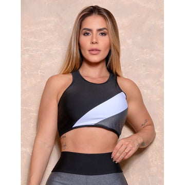 Cropped Feminino com Recorte Colorido sem Bojo Academia