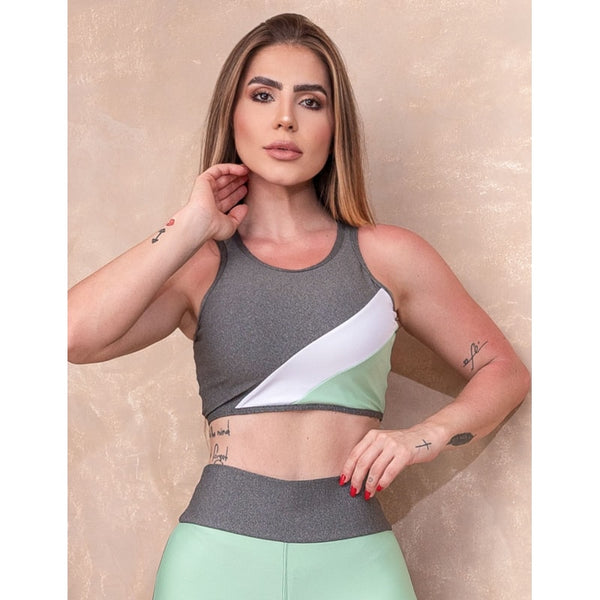 Cropped Feminino Fitness sem Bojo com Decote Vazado nas Costas