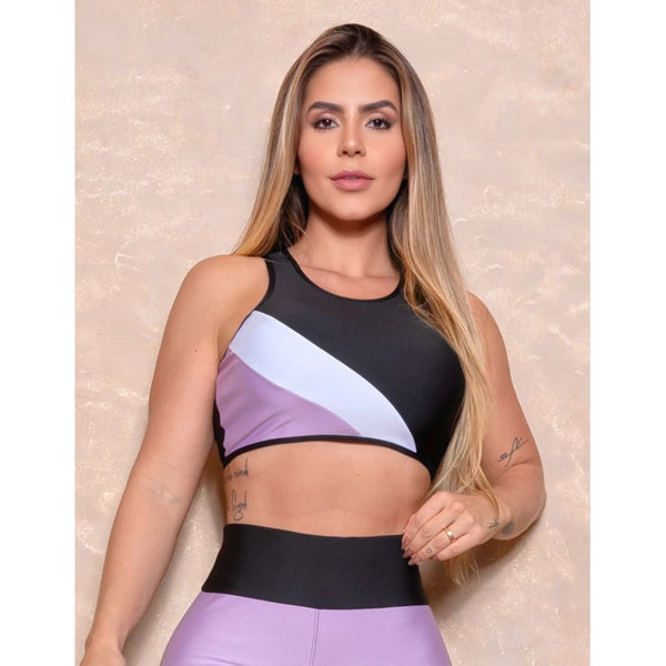 Cropped Top Fitness Feminino sem Bojo com Detalhe Colorido