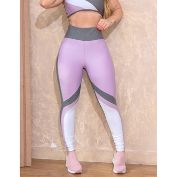 Calça Feminina Cintura Alta com Recorte Colorido para Academia