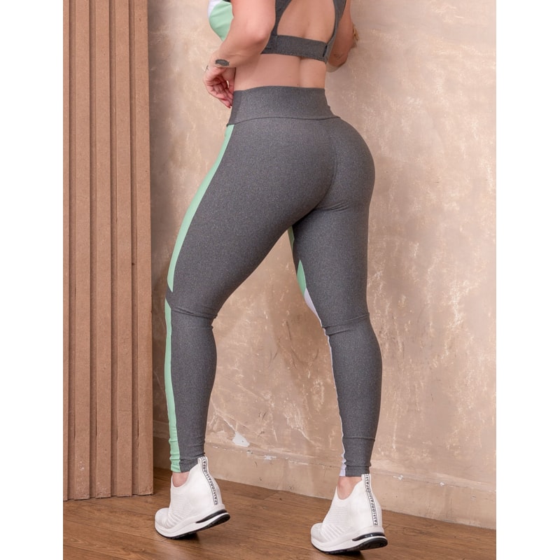 Calça Feminina Fitness Cintura Alta com Recorte Colorido Academia
