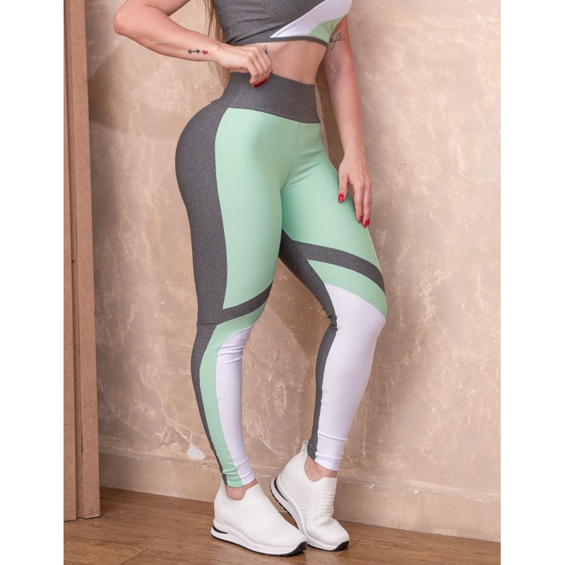 Calça Feminina Fitness Cintura Alta com Recorte Colorido Academia