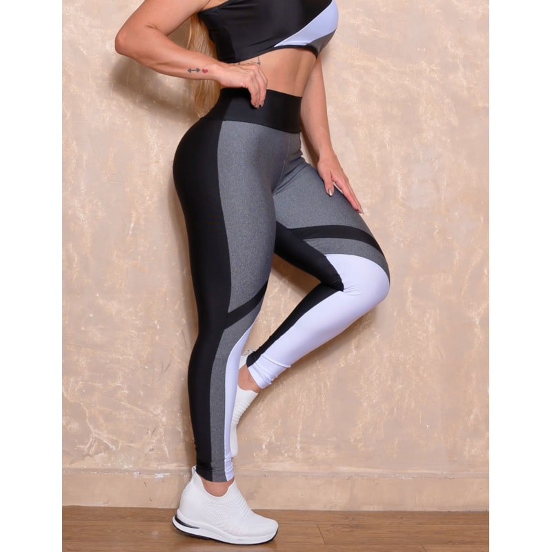 Calça Fitness Feminina com Cintura Alta e Recorte Colorido