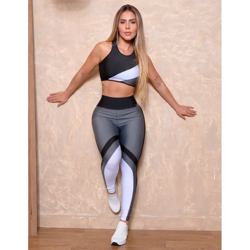 Calça Fitness Feminina com Cintura Alta e Recorte Colorido