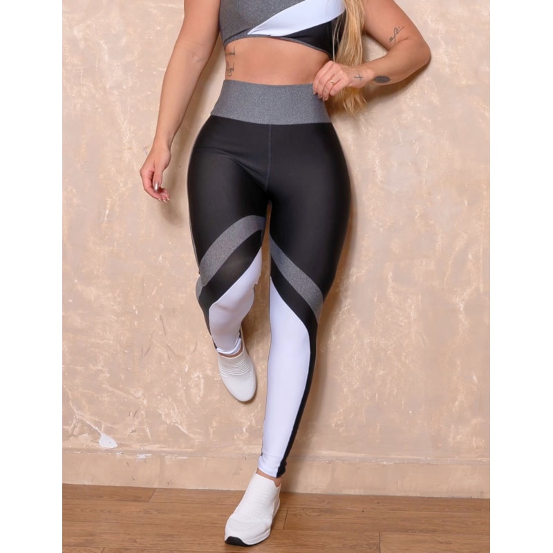 Calça Legging Cintura Alta com Recortes para Academia
