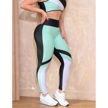 Calça Legging Feminina Cintura Alta com Recorte Colorido