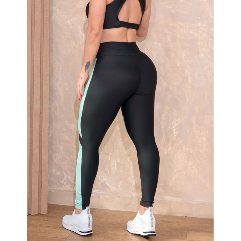 Calça Legging Feminina Cintura Alta com Recorte Colorido